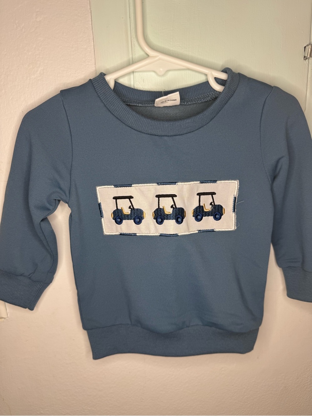 Kids Blue Long-Sleeve Pullover with Golf Cart Appliqué